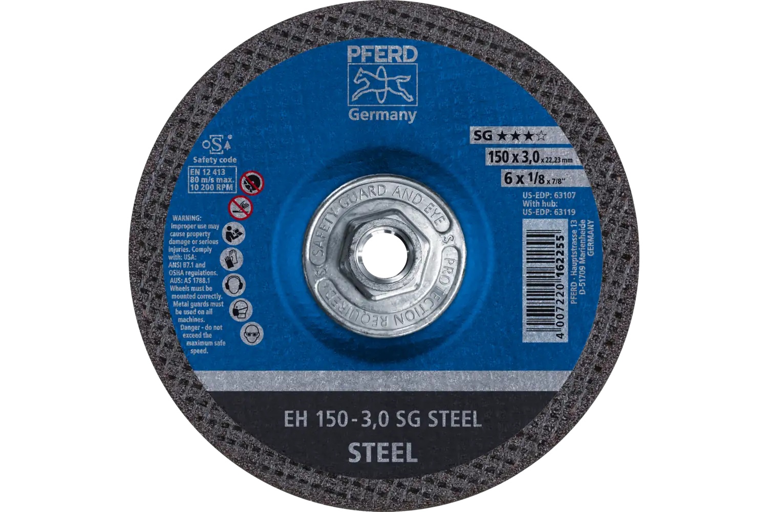 Picture of Pferd Cut-Off Wheel, 6" X 1/8 X 5/8-11, Sg Steel, T27, Aluminum Oxide